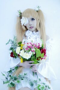 Rating: Safe Score: 0 Tags: 1girl blonde_hair blue_eyes bouquet flower hair_flower hair_ornament holding kirakishou lips long_hair parted_lips plant realistic solo white_flower User: admin