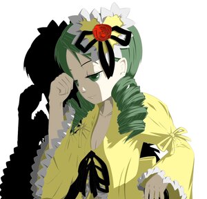 Rating: Safe Score: 0 Tags: 1girl dress drill_hair flower frills green_eyes green_hair hair_ornament image kanaria long_sleeves rose solo twin_drills upper_body wide_sleeves yellow_dress User: admin