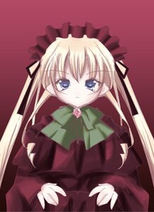 Rating: Safe Score: 0 Tags: 1girl blonde_hair blue_eyes bow bowtie dress green_bow image long_hair long_sleeves looking_at_viewer shinku simple_background solo twintails User: admin