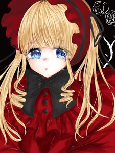 Rating: Safe Score: 0 Tags: 1girl bangs black_bow black_ribbon blonde_hair blue_eyes bow bowtie dress drill_hair eyebrows_visible_through_hair image long_hair long_sleeves looking_at_viewer red_dress shinku simple_background solo twin_drills twintails upper_body User: admin