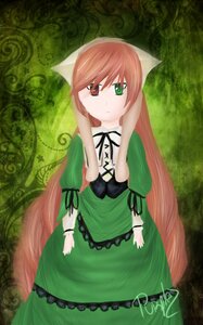 Rating: Safe Score: 0 Tags: 1girl brown_hair dress frills green_dress green_eyes head_scarf heterochromia image long_hair long_sleeves looking_at_viewer red_eyes solo standing suiseiseki very_long_hair User: admin