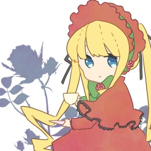 Rating: Safe Score: 0 Tags: 1girl blonde_hair blue_eyes bonnet bow bowtie capelet cup dress flower holding holding_cup image long_hair long_sleeves looking_at_viewer red_dress rose saucer shinku sidelocks simple_background solo teacup very_long_hair white_background User: admin