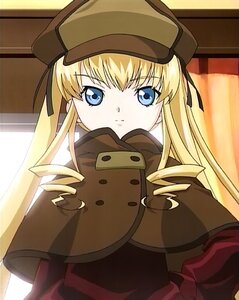 Rating: Safe Score: 0 Tags: 1girl blonde_hair blue_eyes drill_hair hat image long_hair long_sleeves looking_at_viewer shinku solo upper_body User: admin