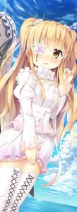 Rating: Safe Score: 0 Tags: 1girl blonde_hair blush boots cross-laced_footwear day dress eyepatch flower frills hair_ornament image kirakishou lolita_fashion long_hair rose sky solo thighhighs yellow_eyes User: admin