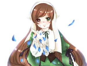 Rating: Safe Score: 0 Tags: 1girl bangs black_ribbon brown_hair crying crying_with_eyes_open dress frills green_dress green_eyes heterochromia image long_hair long_sleeves looking_at_viewer petals ribbon simple_background solo striped suiseiseki tears upper_body very_long_hair white_background User: admin