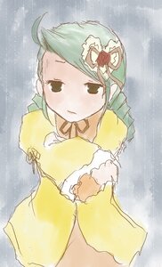 Rating: Safe Score: 0 Tags: 1girl blush green_hair holding image kanaria long_sleeves looking_at_viewer rain ribbon snowing solo upper_body yellow_dress User: admin