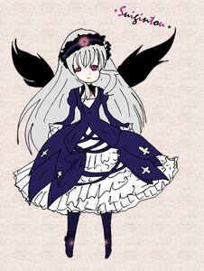 Rating: Safe Score: 0 Tags: 1girl black_wings detached_collar dress flower frilled_sleeves frills full_body hairband image long_hair long_sleeves purple_eyes rose solo standing suigintou very_long_hair wings User: admin