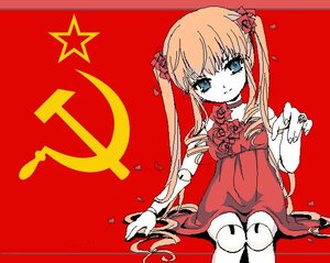 Rating: Safe Score: 0 Tags: 1girl blue_eyes dress flower image joints long_hair red_background red_border red_dress red_flower red_theme rose shinku sitting solo twintails User: admin