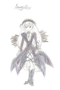 Rating: Safe Score: 0 Tags: 1girl black_wings boots dress frills full_body hairband image long_hair long_sleeves looking_at_viewer monochrome rose simple_background solo standing suigintou white_background wings User: admin