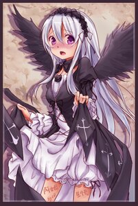 Rating: Safe Score: 0 Tags: 1girl auto_tagged black_border black_wings bloomers blush border dress feathered_wings feathers frills gothic_lolita hairband image letterboxed lolita_fashion lolita_hairband long_hair long_sleeves looking_at_viewer open_mouth purple_eyes silver_hair solo suigintou underwear wings User: admin