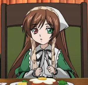Rating: Safe Score: 0 Tags: 1girl blurry blurry_foreground brown_hair depth_of_field dress food food_on_face green_eyes head_scarf heterochromia image indoors long_hair long_sleeves red_eyes solo suiseiseki table User: admin