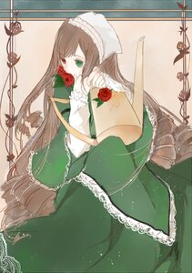 Rating: Safe Score: 0 Tags: 1girl brown_hair dress flower frills green_dress green_eyes heterochromia image long_hair long_sleeves looking_at_viewer red_flower red_rose rose solo suiseiseki thorns very_long_hair User: admin