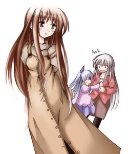 Rating: Safe Score: 0 Tags: blush brown_hair coat green_eyes image long_hair long_sleeves multiple multiple_girls pantyhose simple_background surprised tagme winter_clothes User: admin
