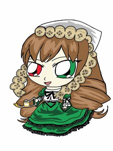 Rating: Safe Score: 0 Tags: 1girl blush_stickers brown_hair chibi dress drill_hair frills full_body green_dress green_eyes heterochromia image long_hair long_sleeves open_mouth red_eyes ribbon simple_background solo suiseiseki very_long_hair white_background User: admin