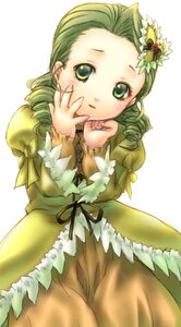 Rating: Safe Score: 0 Tags: 1girl cowboy_shot dress drill_hair frills green_eyes green_hair hair_ornament image kanaria long_sleeves looking_at_viewer simple_background solo standing twin_drills white_background User: admin