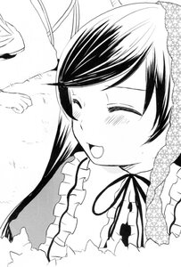 Rating: Safe Score: 0 Tags: 1girl :d ^_^ blush closed_eyes frills greyscale image long_hair monochrome open_mouth smile solo suiseiseki User: admin
