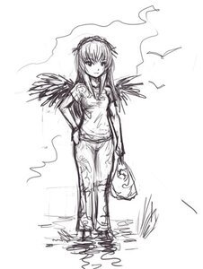 Rating: Safe Score: 0 Tags: 1girl feathers full_body greyscale hairband image lolita_hairband long_hair looking_at_viewer monochrome simple_background sketch smile solo standing suigintou white_background wings User: admin