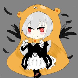 Rating: Safe Score: 0 Tags: 1girl chibi closed_mouth dress eyebrows_visible_through_hair food full_body grey_hair image long_hair long_sleeves looking_at_viewer red_eyes simple_background solo suigintou User: admin