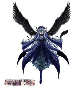 Rating: Safe Score: 0 Tags: 1girl black_wings dress feathered_wings feathers flower frills full_body hairband image long_hair long_sleeves looking_at_viewer solo suigintou white_background wings User: admin