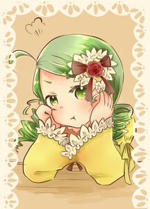 Rating: Safe Score: 0 Tags: 1girl :< :t ahoge blush drill_hair flower green_eyes green_hair hair_flower hair_ornament image kanaria long_sleeves looking_at_viewer pout rose solo upper_body User: admin