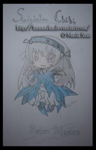 Rating: Safe Score: 0 Tags: 1girl chibi dress frills full_body hairband image letterboxed long_hair long_sleeves looking_at_viewer ribbon simple_background smile solo suigintou traditional_media white_background wings User: admin