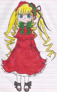 Rating: Safe Score: 0 Tags: 1girl bangs black_footwear blonde_hair blue_eyes blush bonnet bow bowtie dress drill_hair full_body green_bow image long_hair long_sleeves looking_at_viewer red_dress shinku shoes solo standing twintails User: admin