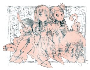 Rating: Safe Score: 0 Tags: 2girls bow dress full_body hat image kanaria long_hair long_sleeves looking_at_viewer monochrome multiple_girls pair short_hair sisters sitting sketch suigintou wings User: admin