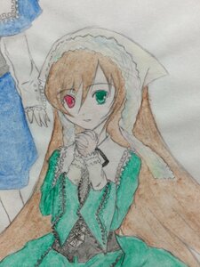 Rating: Safe Score: 0 Tags: 1girl brown_hair dress frills green_dress green_eyes heterochromia image long_hair long_sleeves looking_at_viewer red_eyes simple_background solo suiseiseki User: admin