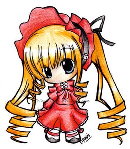 Rating: Safe Score: 0 Tags: 1girl blonde_hair bonnet bow bowtie chibi dress drill_hair full_body hat image long_hair long_sleeves looking_at_viewer marker_(medium) red_dress ringlets shinku simple_background solo standing traditional_media twin_drills twintails very_long_hair white_background User: admin