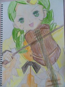 Rating: Safe Score: 0 Tags: 1girl :d auto_tagged braid colored_pencil_(medium) green_eyes green_hair image kanaria long_hair long_sleeves looking_at_viewer marker_(medium) open_mouth photo scarf shikishi simple_background smile solo traditional_media User: admin