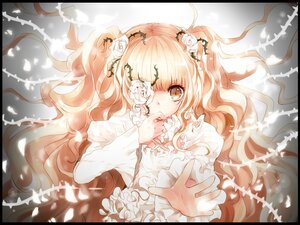 Rating: Safe Score: 0 Tags: 1girl black_border blonde_hair dress eyepatch flower hair_flower hair_ornament image kirakishou letterboxed long_hair long_sleeves outstretched_hand pillarboxed rose solo very_long_hair wavy_hair white_flower white_rose yellow_eyes User: admin