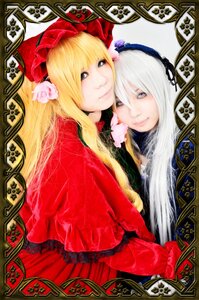 Rating: Safe Score: 0 Tags: 2girls blonde_hair blue_eyes bonnet dress flower hat lips long_hair looking_at_viewer multiple_cosplay multiple_girls red_dress rose shinku suigintou tagme User: admin