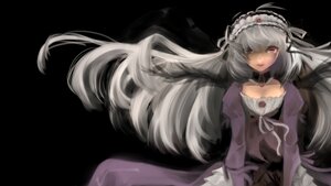 Rating: Safe Score: 0 Tags: 1girl black_background dress frills hairband image juliet_sleeves lolita_hairband long_hair long_sleeves looking_at_viewer red_eyes silver_hair solo suigintou very_long_hair User: admin