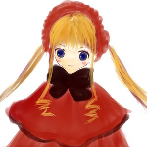 Rating: Safe Score: 0 Tags: 1girl bangs blonde_hair blue_eyes blush bonnet bow capelet dress drill_hair image long_hair long_sleeves looking_at_viewer red_dress shinku sidelocks simple_background smile solo striped twin_drills twintails upper_body white_background User: admin