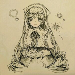 Rating: Safe Score: 0 Tags: 1girl blush capelet crying crying_with_eyes_open frills hands_clasped image interlocked_fingers long_hair looking_at_viewer monochrome own_hands_together solo suiseiseki tears traditional_media very_long_hair User: admin