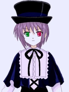 Rating: Safe Score: 0 Tags: 1girl bangs black_headwear closed_mouth frills green_eyes hat heterochromia image long_sleeves looking_at_viewer purple_hair red_eyes ribbon simple_background solo souseiseki striped top_hat upper_body User: admin