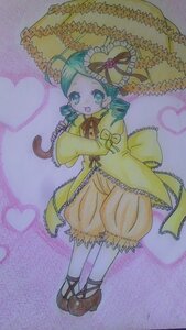 Rating: Safe Score: 0 Tags: 1girl bloomers bow dress drill_hair frills full_body green_hair heart holding_umbrella image kanaria long_sleeves open_mouth parasol shoes smile solo standing twin_drills umbrella underwear white_legwear yellow_dress User: admin