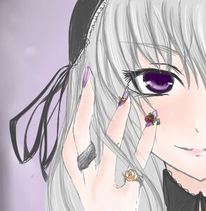 Rating: Safe Score: 0 Tags: 1girl blush close-up face image jewelry purple_eyes silver_hair solo suigintou User: admin