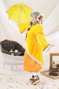 Rating: Safe Score: 0 Tags: 1girl dress flower hair_ornament kanaria long_sleeves solo standing umbrella yellow_dress User: admin