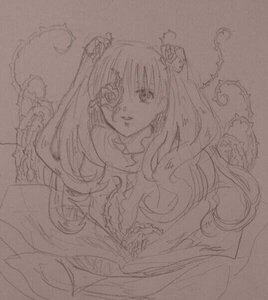 Rating: Safe Score: 0 Tags: 1girl flower frills hair_flower hair_ornament image kirakishou long_hair looking_at_viewer monochrome sketch solo traditional_media upper_body User: admin