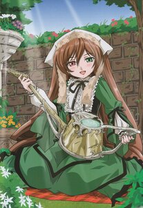 Rating: Safe Score: 0 Tags: 1girl :d auto_tagged blanket blush brown_hair day doll dress flower frills grass green_dress green_eyes hat head_scarf heterochromia highres image long_hair long_sleeves looking_at_viewer megami_magazine open_mouth outdoors plant red_eyes rozen_maiden scan sitting smile solo suiseiseki tamura_masafumi twintails very_long_hair vines watering_can User: admin