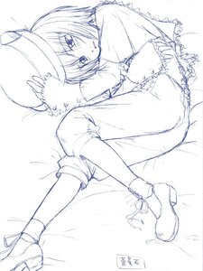 Rating: Safe Score: 0 Tags: 1girl blush hat image long_sleeves looking_at_viewer lying monochrome on_side shoes short_hair sketch socks solo souseiseki User: admin