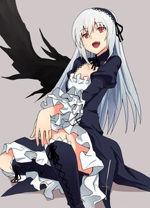 Rating: Safe Score: 0 Tags: 1girl :d bad_id bad_pixiv_id black_dress black_wings boots cross-laced_footwear dress frills gothic_lolita hairband hyakuen_raitaa image knee_boots lolita_fashion long_hair long_sleeves looking_at_viewer open_mouth red_eyes rozen_maiden silver_hair simple_background sitting smile solo suigintou wings User: admin