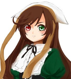 Rating: Safe Score: 0 Tags: 1girl bangs black_ribbon brown_hair closed_mouth dress green_dress green_eyes head_scarf heterochromia image long_hair long_sleeves looking_at_viewer red_eyes ribbon simple_background solo striped suiseiseki upper_body very_long_hair white_background User: admin