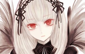 Rating: Safe Score: 0 Tags: 1girl bangs black_ribbon black_wings closed_mouth detached_collar face frills hairband image long_hair looking_at_viewer portrait red_eyes ribbon rose silver_hair simple_background solo suigintou white_background wings User: admin