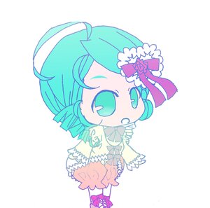 Rating: Safe Score: 0 Tags: 1girl ahoge aqua_hair blush bow chibi dress flower full_body image kanaria open_mouth ribbon short_hair simple_background solo standing striped white_background User: admin