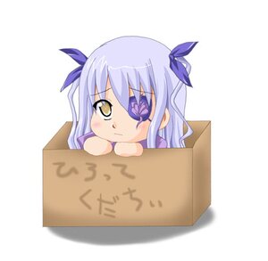 Rating: Safe Score: 0 Tags: 1girl barasuishou blush box cardboard_box eyepatch hair_ribbon image in_box in_container ribbon simple_background solo white_background User: admin