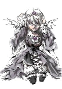 Rating: Safe Score: 0 Tags: 1girl dress frills image long_sleeves monochrome rose short_hair solo suigintou white_background wings User: admin