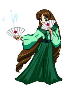 Rating: Safe Score: 0 Tags: 1girl brown_hair drill_hair fan folding_fan green_eyes hakama heterochromia holding holding_fan image japanese_clothes kimono long_hair long_sleeves looking_at_viewer paper_fan red_eyes simple_background solo standing suiseiseki twin_drills uchiwa very_long_hair white_background User: admin