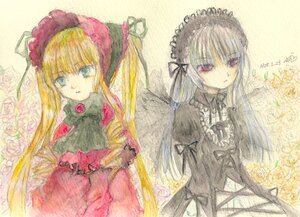 Rating: Safe Score: 0 Tags: 2girls auto_tagged blonde_hair blue_eyes bow dress flower frills image long_hair long_sleeves looking_at_viewer multiple_girls pair rose shinku silver_hair suigintou traditional_media watercolor_(medium) User: admin